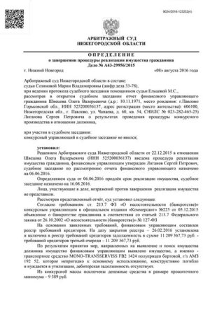 История банкротства Швецова ОВ