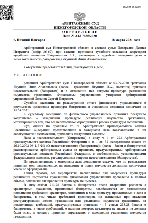 История банкротства Якуниной ИА